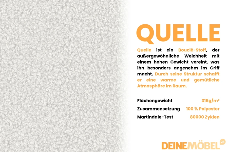 Technische Details zum Quelle Bouclé-Stoff: Hochwertiges Material für langlebige Polstermöbel.