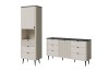 Mily Möbelset: Hoher Schrank und Sideboard in Beige mit schwarzen Details.