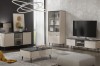 Modernes Mily Wohnzimmer-Set: Sideboard, TV-Board, Vitrine und Couchtisch in Beige.
