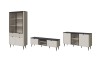 3-teiliges MILY Wohnzimmer-Set: Vitrine, TV-Board und Sideboard in Beige und Schwarz.
