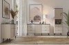Elegante MILY Sideboards in Beige mit charakteristischen Riffel-Fronten für das Wohnzimmer.