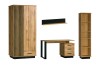 Möbelset LAMI: Kleiderschrank, Schreibtisch und Standregal in Eiche mit Lamellen-Optik.