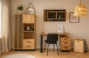 Modernes Arbeitszimmer-Set mit Lami Vitrine, Schreibtisch und Wandregal in harmonischem Holzdesign.