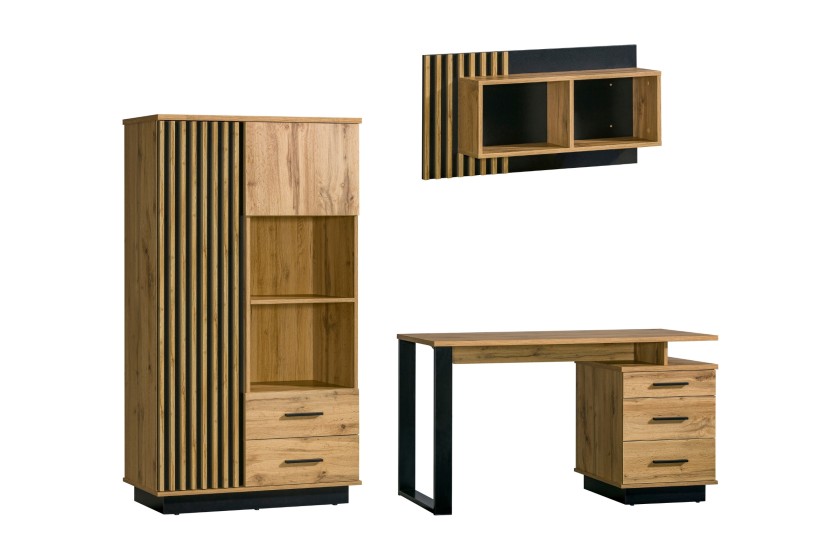 LAMI B Jugendzimmer-Set Kinderzimmer in Wotan Eiche / Schwarz / Lamellen Deine Moebel