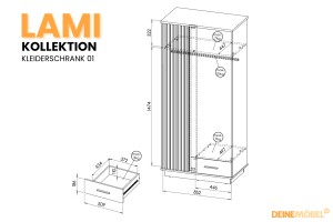 LAMI G Jugendzimmer-Set Kinderzimmer Kleiderschrank, Schreibtisch, Regale & Wandboard Deine Moebel