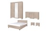 Übersicht des Schlafzimmer-Sets Caspar mit Schrank, Bett, Kommode und Nachtschränken.