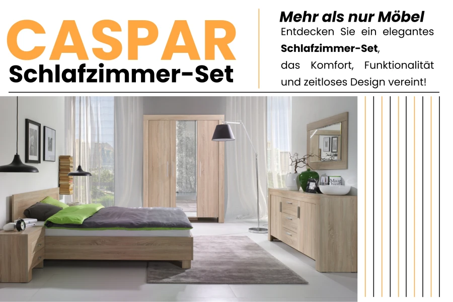 Stilvolles CASPAR Schlafzimmer-Set für Komfort und Funktionalität im zeitlosen Design.