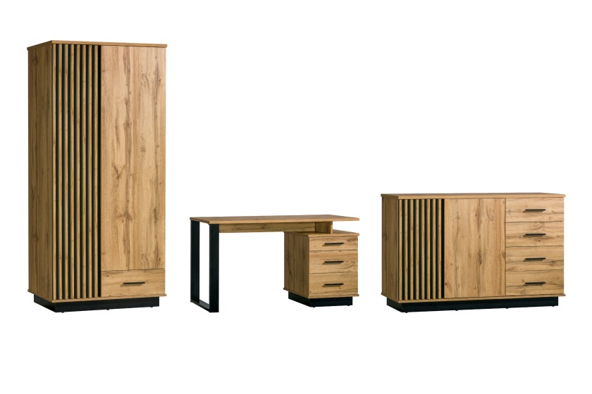 LAMI C Jugendzimmer-Set Kinderzimmer LAMI C modernes Set in Wotan Eiche mit Lamellen & Schwarz Matt Deine Moebel