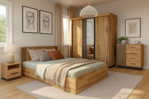 LAMI E Schlafzimmer Set Komplettschlafzimmer inkl. Bett 160x200, Schwebetürenschrank, Kommode, 2 Nachttische Deine Moebel