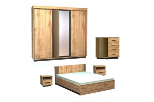 LAMI E Schlafzimmer Set Komplettschlafzimmer inkl. Bett 160x200, Schwebetürenschrank, Kommode, 2 Nachttische Deine Moebel