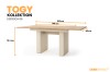Maße des Togy Esstischs 06: Breite 140 bis 185 cm, Tiefe 90 cm, Höhe 75,3 cm.