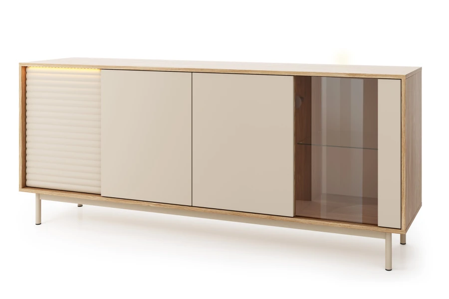 Modernes Sideboard der Togy Kollektion mit geriffelter Front und elegantem Glaselement.