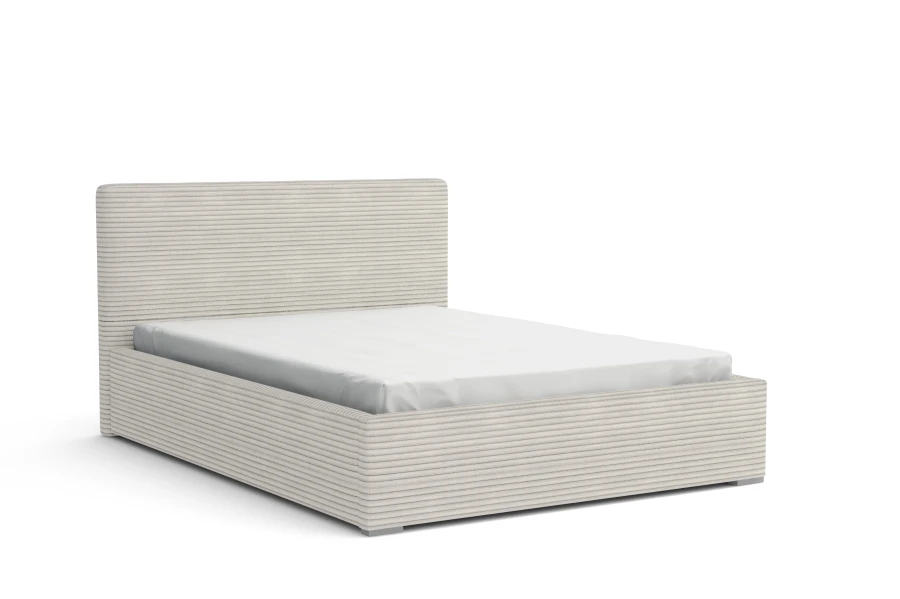 Helles Polsterbett in Beige mit Cord-Bezug, freigestellt auf weißem Hintergrund.
