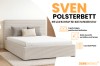Modernes Polsterbett Sven in Beige aus Cord-Stoff Poso mit integrierten Bettkästen.