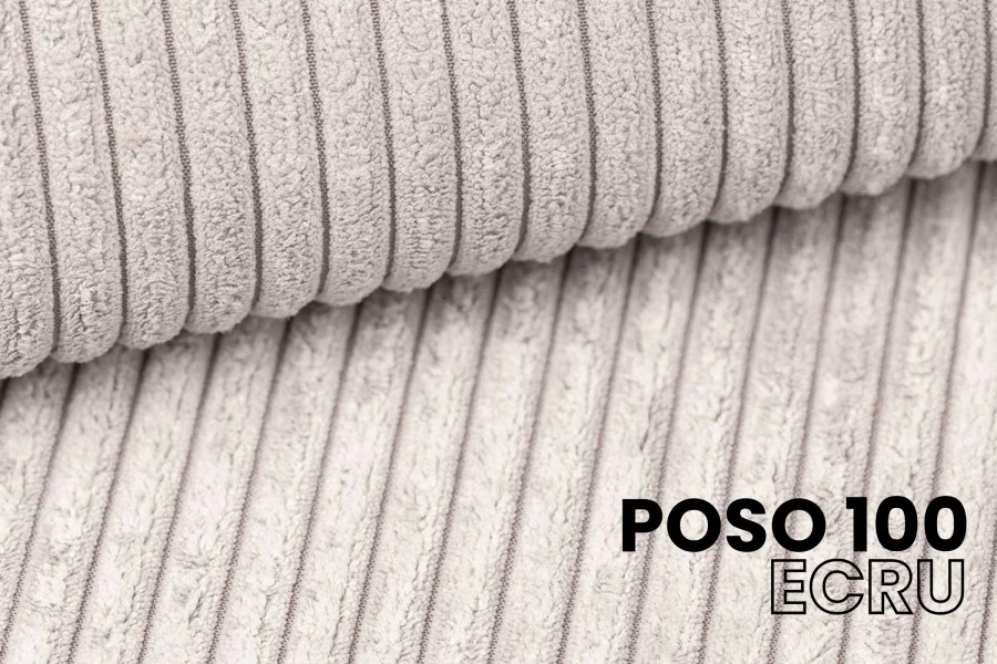 Nahaufnahme Möbelstoff Poso 100 Ecru in Cord-Optik für Polsterbetten.