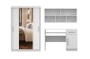 White furniture set consisting of mirrored wardrobe, compact desk and wall shelf.