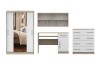 Tienerkamer-set in eiken-look en wit met kast, bureau, plank en ladenkast.