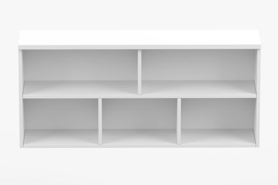 Minimalistisches weißes Wandregal mit offenen Fächern für Stauraum.