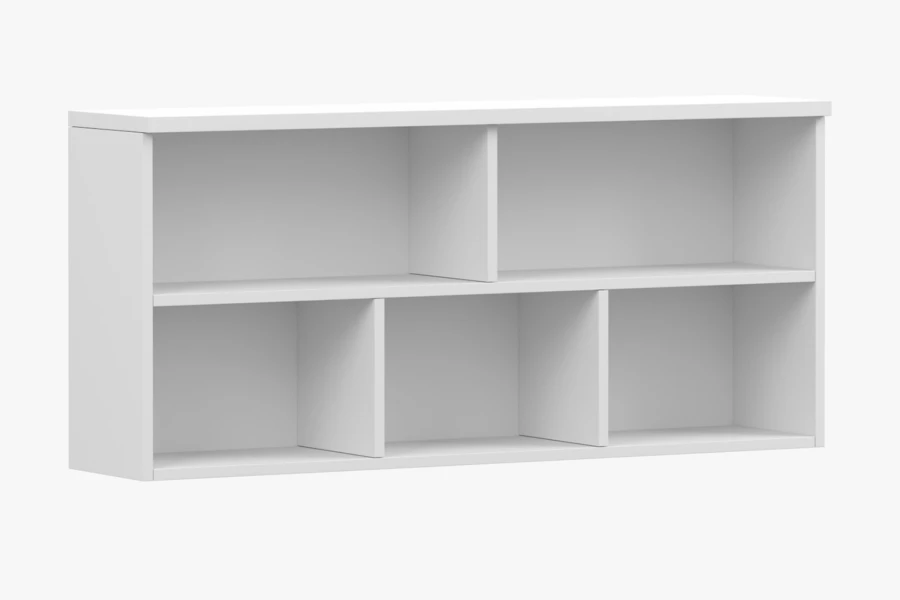 Modernes weißes Wandregal mit 5 offenen Fächern für Stauraum.