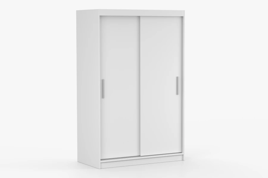 Moderner weißer Kleiderschrank mit zwei Schiebetüren für das Schlafzimmer.