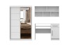 Weißes Möbel-Set: Schwebetürenschrank mit Spiegel, Schreibtisch und Wandregal für das Jugendzimmer.