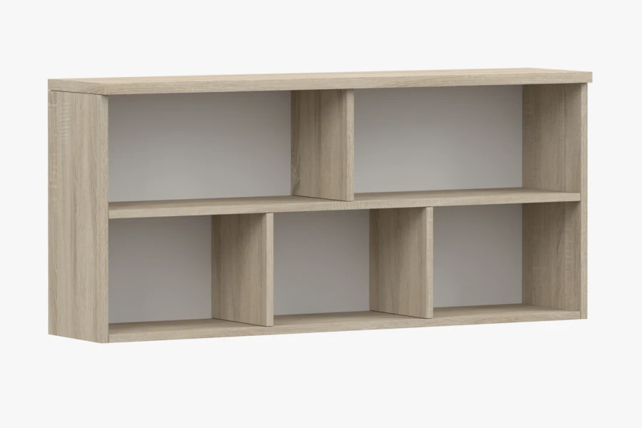 Wandregal in Eiche-Optik mit 5 Fächern, modernes Hängeboard für das Wohnzimmer.