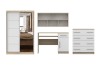 Möbel-Set in Eiche-Optik und Weiß mit Schrank, Schreibtisch und Kommode.