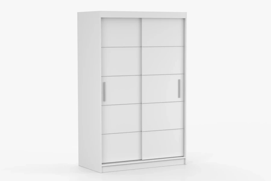 Moderner Kleiderschrank in Weiß mit Schiebetüren und minimalistischem Design.