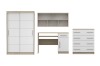 4-teiliges Jugendzimmer-Möbelset in Weiß und Eiche: Schrank, Schreibtisch, Regal und Kommode.