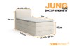 Infografik mit Maßen für das Jung Lux Boxspringbett: 90x200 bis 120x200 cm.