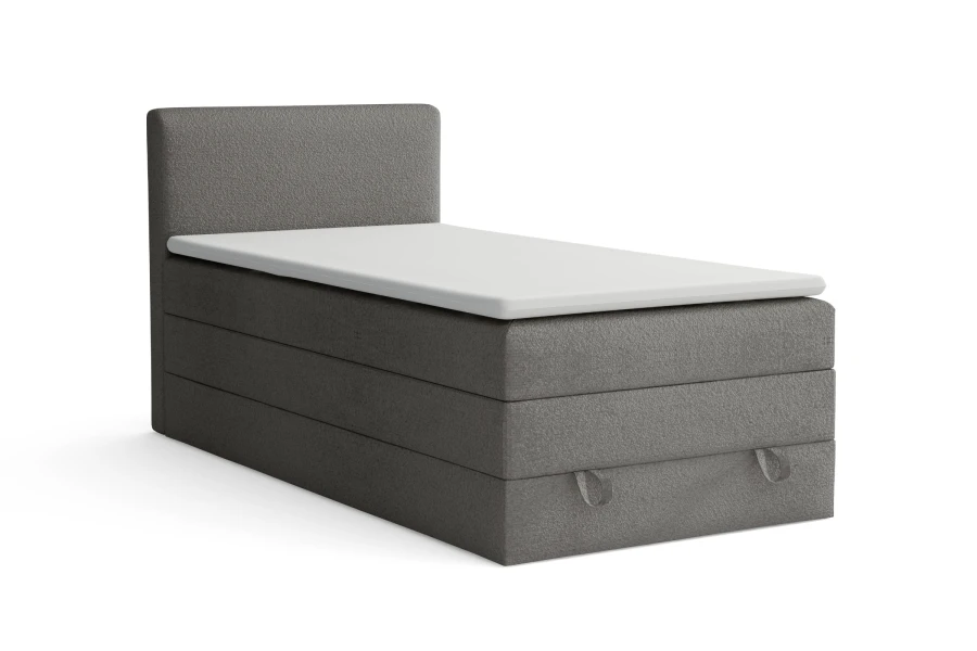 Graues Boxspringbett Einzelbett mit Bouclé-Stoffbezug und weißem Topper
