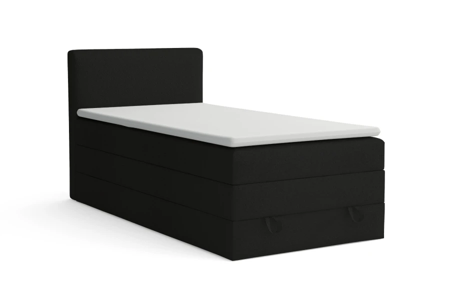 Schwarzes Boxspringbett Einzelbett mit Bouclé-Stoff und Topper