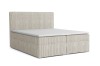 Beiges Boxspringbett mit vertikaler Cord-Struktur und flachem Kopfteil.