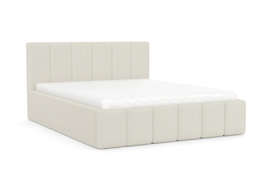 Modernes Megan Polsterbett in Creme mit gestepptem Kopfteil und Rahmen.
