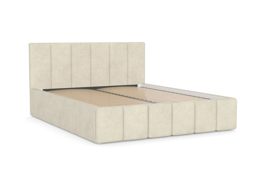 Stabiler Lattenrost im Megan Polsterbett beige, Ansicht ohne Matratze.