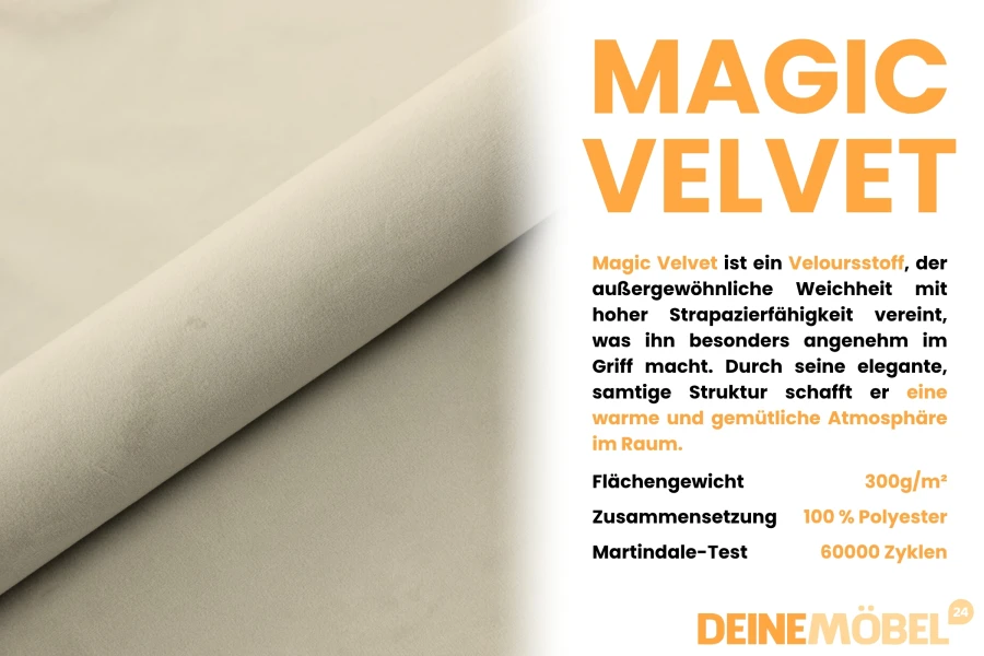 Hochwertiger Magic Velvet Veloursstoff in Beige, strapazierfähig und weich für Polstermöbel.