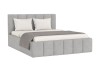 Graues Megan Polsterbett mit Kissen und Decke, elegantes Design für ein gemütliches Schlafzimmer.