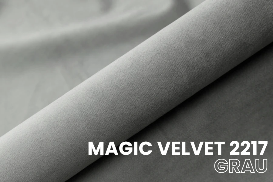 Stoffmuster Magic Velvet 2217 in Grau, weiche Samt-Haptik für Betten und Sofas.
