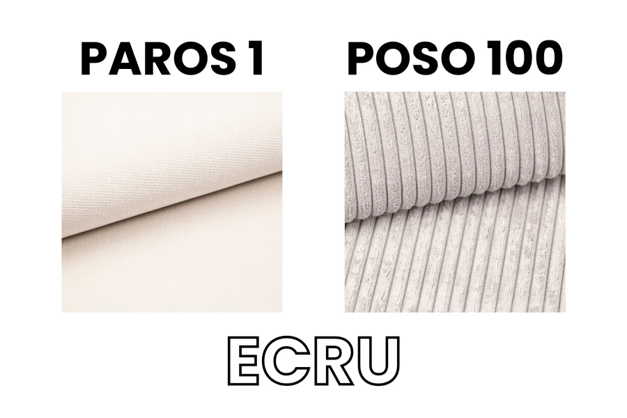 Möbelstoffe Paros 1 und Poso 100 in der Farbe Ecru im Vergleich.