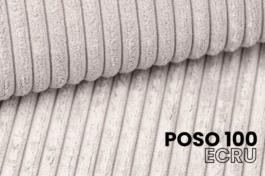 Textur-Nahaufnahme des Cord-Stoffes Poso 100 Ecru für Möbel.