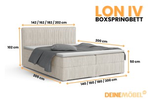 LON IV 180x200 Cord Poso 100 Ecru Boxspringbett Komplettbett Polsterbett Cord-Samt Deine Möbel