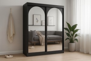 Schiebetürenschrank MOSSA 120 150 180 200 cm breit Kleiderschrank in Weiß matt, Cashmere & Schwarz Deine Möbel