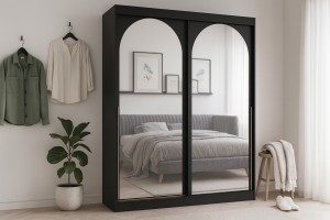 Schiebetürenschrank MOSSA 120 150 180 200 cm breit Kleiderschrank in Weiß matt, Cashmere & Schwarz Deine Möbel