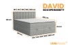 Detaillierte Maße und Abmessungen für das David Boxspringbett in verschiedenen Breiten.
