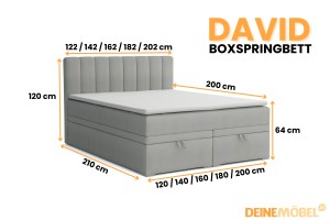 DAVID Nagelneu 200x200 Paros 5 Hellgrau Boxspringbett mit Bettkasten und einer durchgehenden Matratze H4 Deine Möbel