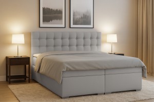 CLAUDIA 180x200 Velour Paros 5 Hellgrau Boxspringbett mit Bettkasten Deine Möbel
