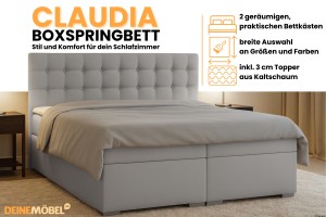 CLAUDIA 180x200 Velour Paros 5 Hellgrau Boxspringbett mit Bettkasten Deine Möbel
