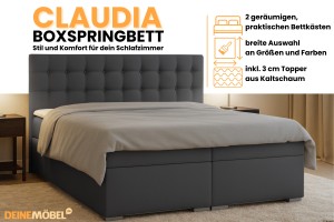 CLAUDIA 160x200 Velour Paros 6 Grau Boxspringbett mit Bettkasten Deine Möbel