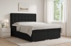 Schwarzes Boxspringbett Claudia mit gepolstertem Kopfteil und Bettkasten.