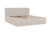 Modernes Polsterbett mit beigem Cord-Bezug und stabilem Holz-Lattenrost.